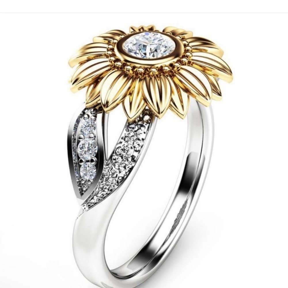 NEW 925 Silver Diamond Sunflower Ring